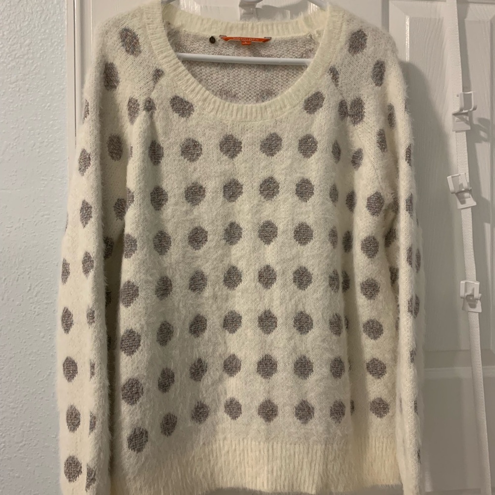 Modcloth Cream and Gray Polka Dot Sweater